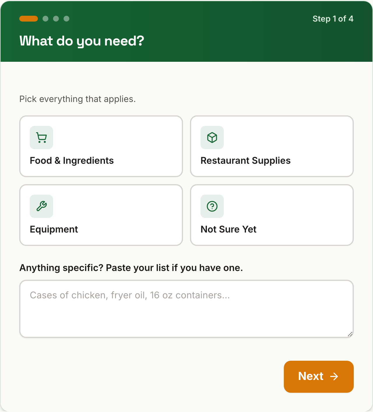 Live Request a Delivery form at inmadelivery.com, step 1 of 4 (What do you need): service selection.